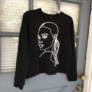 Zara Black Sweatshirt White Embroidered Face Size Small